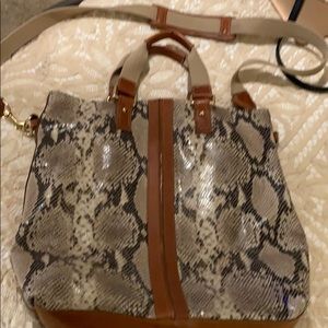 Large Brahmin Leather Tan Snakeskin Pattern Tote
